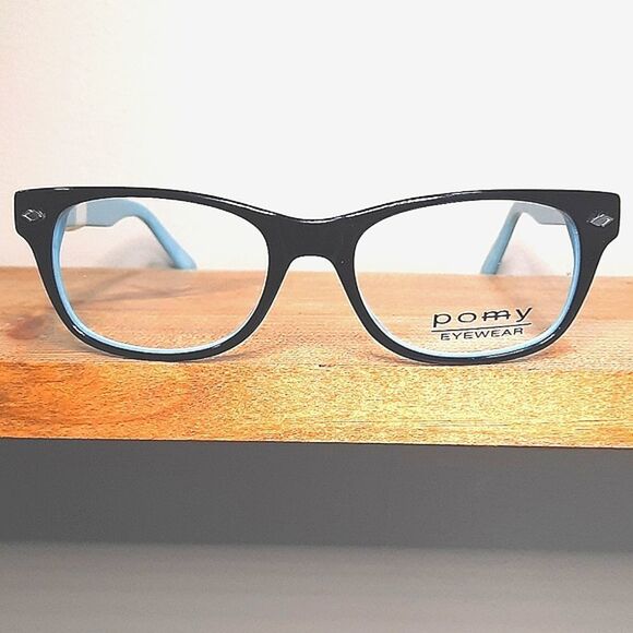 NEW Rx'able Eyeglass Frame; POMY, blue/black lightweight glasses 52-18-145 - Picture 3 of 6